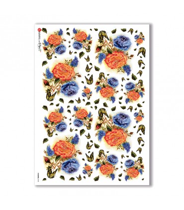 FLOWERS-0103. Carta di riso fiori per decoupage.
