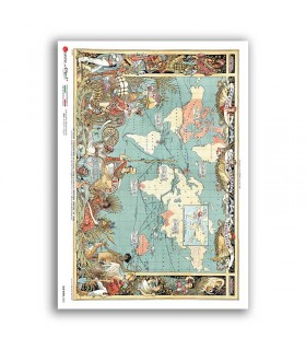 OLD-MAPS-0055. Carta di riso mappe antiche per decoupage.