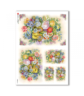 FLOWERS-0128. Papel de Arroz victoriano flores para decoupage.