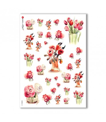 FLOWERS-0130. Carta di riso fiori per decoupage.